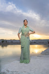 PARIZAD PISTA GREEN GLASS TISSUE SAREE WITH KADDHANA, SEQUINS & PEARL HANDWORK